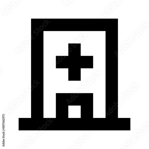 Outline hospital building icon for medical center and emergency healthcare.
