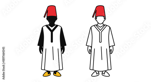 Man in traditional robe and fez hat, cultural attire illustration