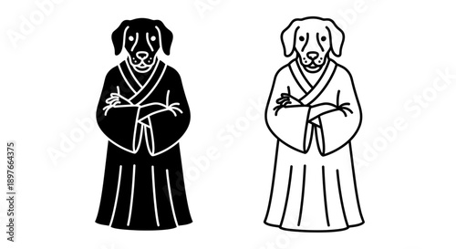 Dog in kimono, anthropomorphic character illustration