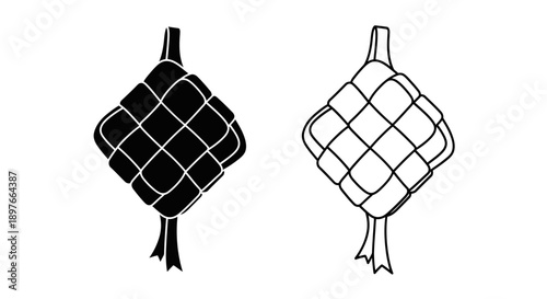 Ketupat Icon, Black and White Vector Illustration