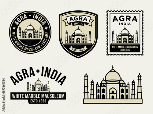 Agra India Taj Mahal Badges and Labels Collection