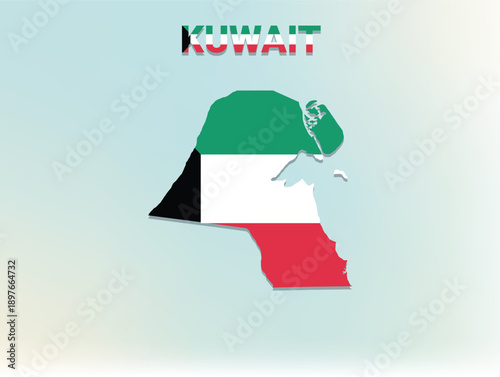 A modern flat illustration of the map of Kuwait filled with the national flag of Kuwait
