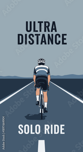 A Cyclist Embarks on an Ultra Distance Solo Ride Across an Open Road Towards the Horizon