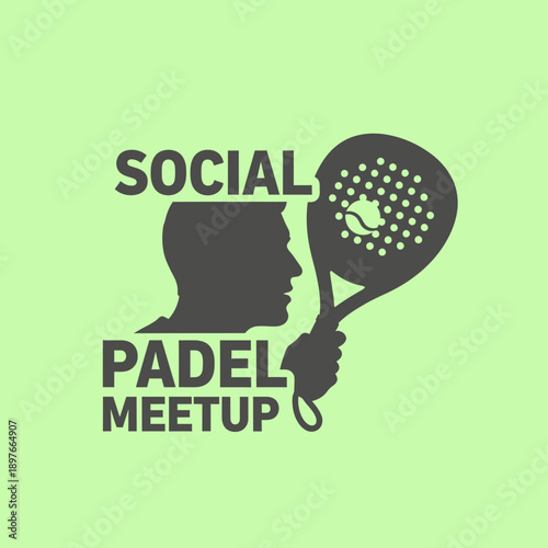 A Modern Graphic Illustrating A Social Padel Meetup With Silhouette And Tennis Equipment