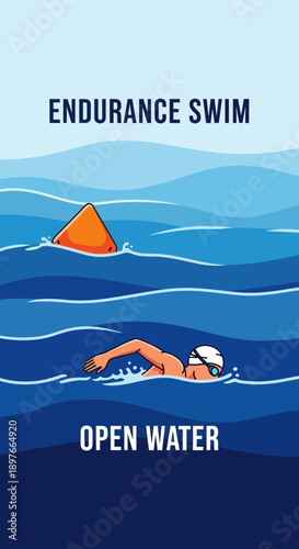 Active Swimmer Navigates Open Water Course Marked By Buoy Endurance Training