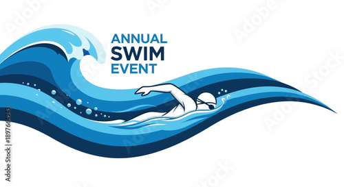 Abstract Dynamic Wave Design Featuring A Swimmer For An Annual Event