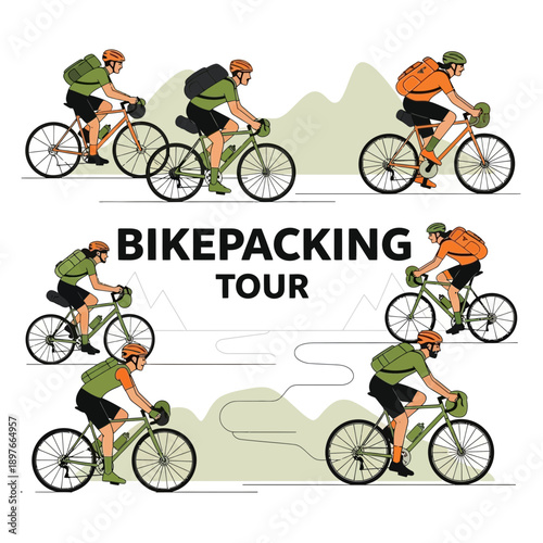 Adventurous Bikepacking Tour Depicting Cyclists on Mountainous Terrain and Scenic Routes