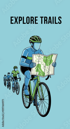 Adventurous Cyclists Navigating Scenic Mountain Trails With A Map