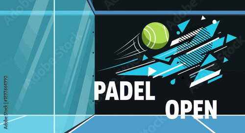 Abstract Padel Sport Design With Tennis Ball And Geometric Shapes And Open Text