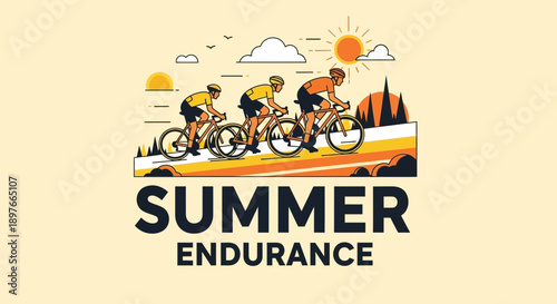 Active Cyclists Ride Through Sunny Summer Landscape With Mountains And Trees