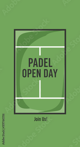 Announcing Padel Open Day Event with Green Court and Bold Typography for Promotion