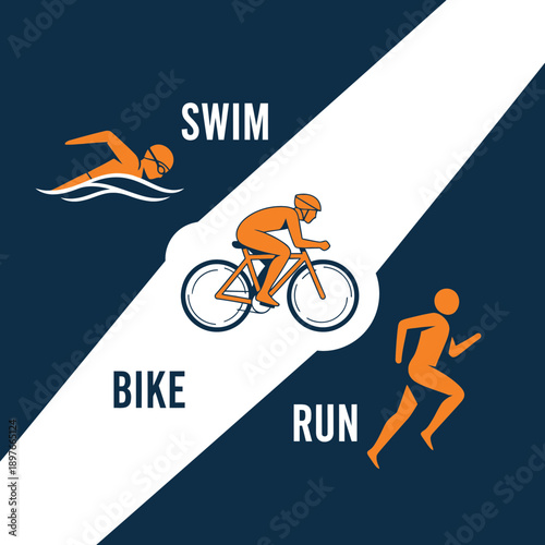 Active Lifestyle Trio Representing Swim Bike Run Elements