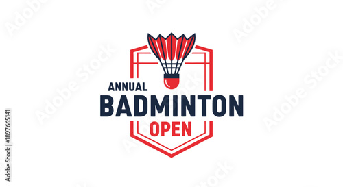 Annual Badminton Open Tournament Logo Design With Shuttlecock Element and Geometric Shape
