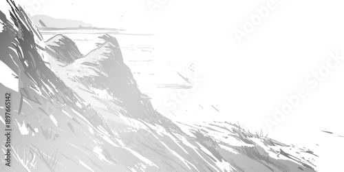 Abstract striped mountain and sea landscape illustration