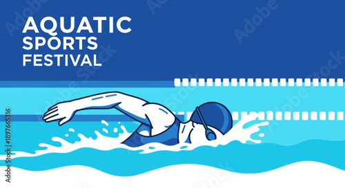 Aquatic Sports Festival Illustration: Swimmer In Water With Modern Graphical Design