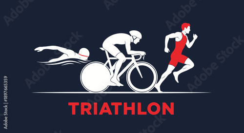 Athletic Triathlon Competition Graphic Design Illustrating Three Sports
