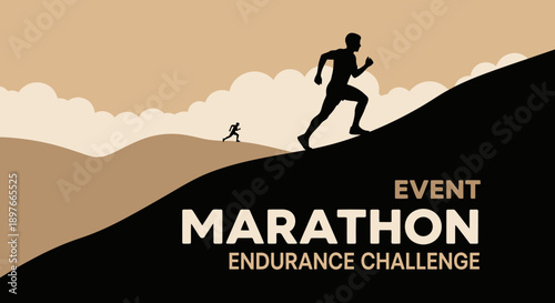 Athletic Endeavor Marathon Running Upward Hill Silhouette Graphic Minimalist Design