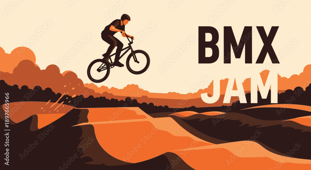 Fototapeta premium BMX Action Amidst an Ornate Landscape Depicting Thrilling Aerial BMX Stunts