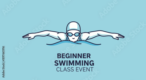 Beginner Swimming Class Event Announcement With Stylized Swimmer