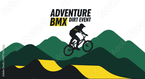BMX Adventure Event: Dynamic Silhouette Depicts Thrilling Dirt Mountain Biking Action