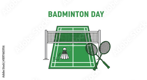 Celebrating Badminton Day With Court Rackets And Shuttlecock Iconography