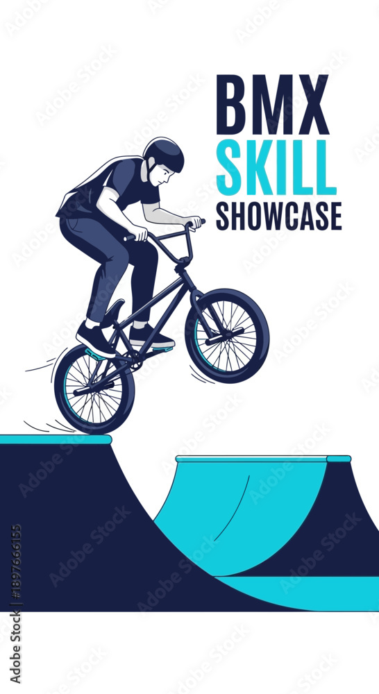 Fototapeta premium BMX Skill Showcase Illustration Depicting Stunt Action and Competitive Freestyle Performance