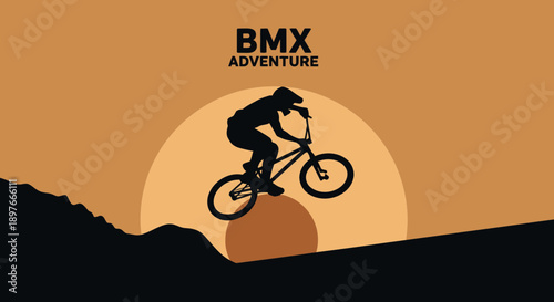 BMX Rider Silhouette Performing Action, Dynamic Composition Against Sunset Colors
