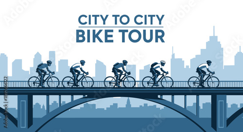 City Bicycle Tour Across the Urban Landscape Depicting Riders on the Bridge