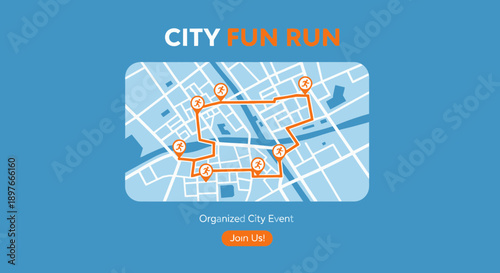 City Fun Run Organized Event On Map With Runners