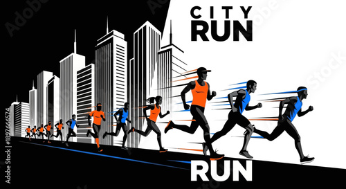 City Marathon Runners Dynamic Urban Race Scene Illustration