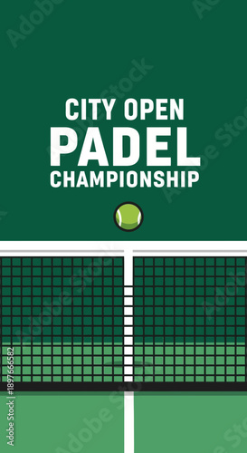 City Open Padel Championship Announcement Featuring Tennis Net And Ball Design Graphics