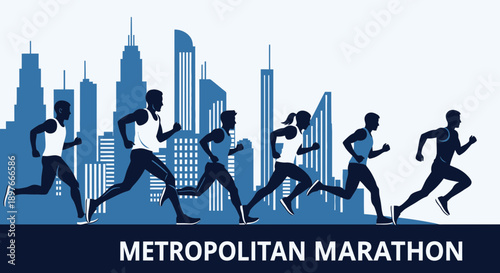 City Marathon Runners Silhouette Dynamic Movement With Urban Skyline Background