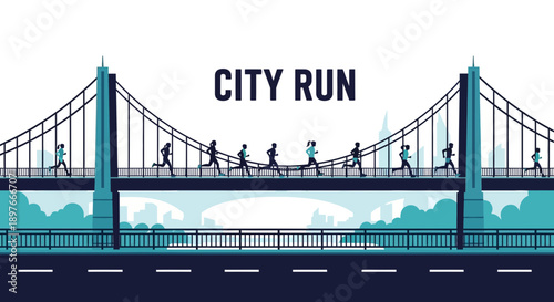 City Runners Traversing Bridge Silhouettes Demonstrating Urban Endurance and Athletic Endeavor