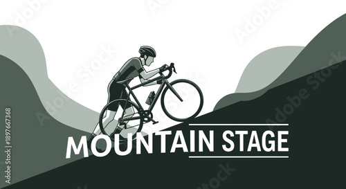 Cyclist Ascending Steep Terrain During Competitive Mountain Stage Race