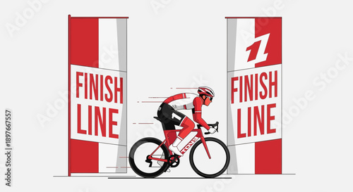 Cyclist Crossing Finish Line Victory Celebration Winning Race Competition
