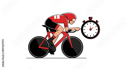 Cyclist in Action Races Against Time During a Competitive Cycling Competition