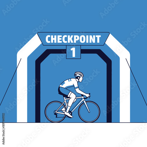 Cyclist Passes Through First Checkpoint During Race Event