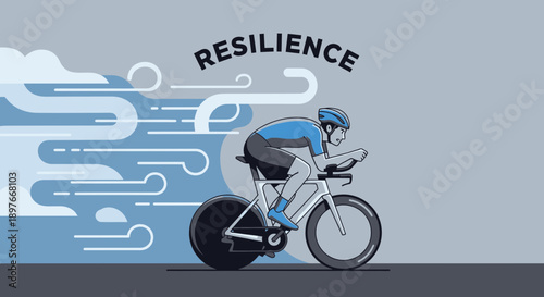 Cyclist Pushing Through Winds Of Adversity Demonstrating Resilience