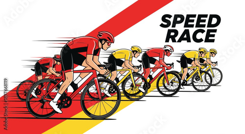 Cyclists Competing in a Speed Race, Illustrated With Bold Colors and Energetic Lines
