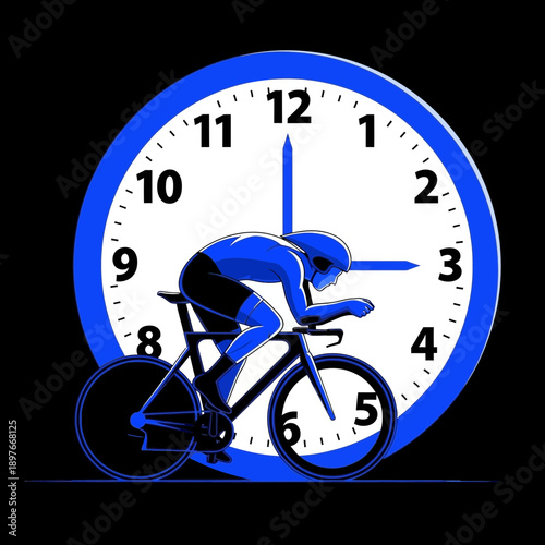 Cyclist Races Against Time Depicted Within a Clock Face, Achieving Peak Performance, Concept Art