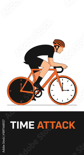 Cyclist Races Against Time with Clock Wheels, Conceptualizing Speed and Endurance