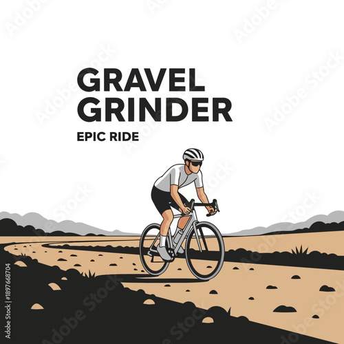 Depicting A Cyclist Embarking On An Epic Off-Road Adventure With Gravel Grinder Graphic
