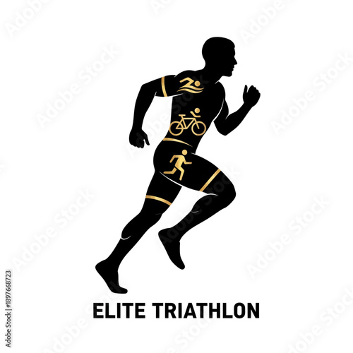 Distinctive Silhouette Depicting Elite Triathlon Athlete Engaged In Dynamic Running Action
