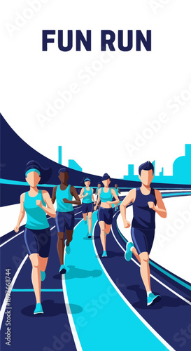 Diverse Athletes Competing In A Dynamic Urban Fun Run Event