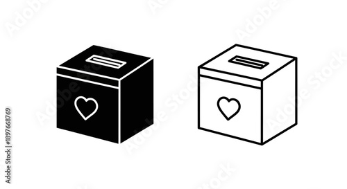Donation Box Silhouette and Line Icon
