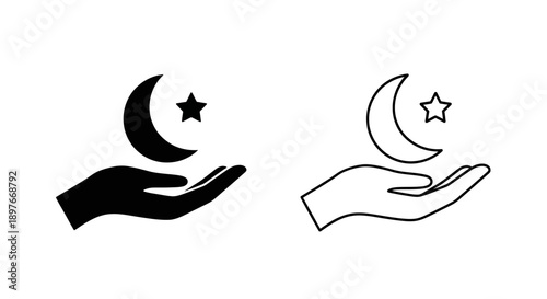 Hand Holding Moon and Star Silhouette Icon