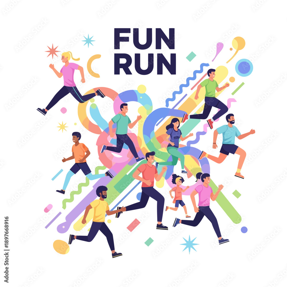 Fototapeta premium Diverse Group Engaged In Vibrant Fun Run Event Outdoor Activities