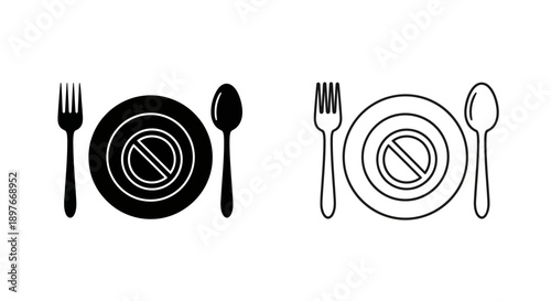 No Eating Icon - Fork, Spoon, Plate with Slash