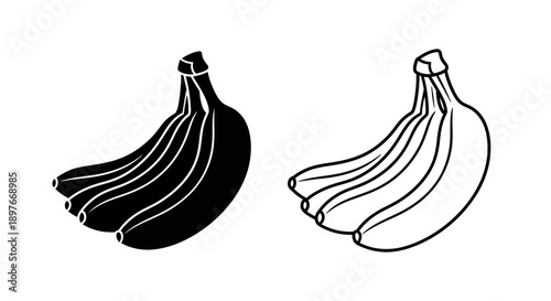Bunch of Bananas Icon - Black and White