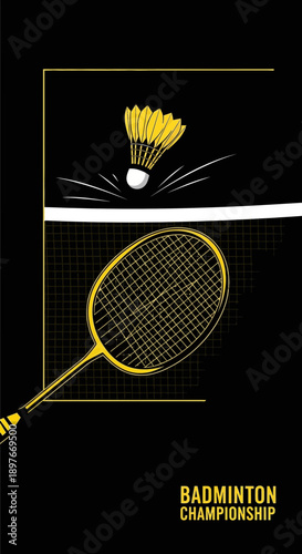 Dynamic Badminton Championship Graphic With Shuttlecock and Racquet